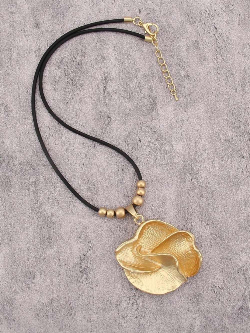 Anthropologie Gold Floral Pendant Necklace with Black Cord - Picture 3 of 8